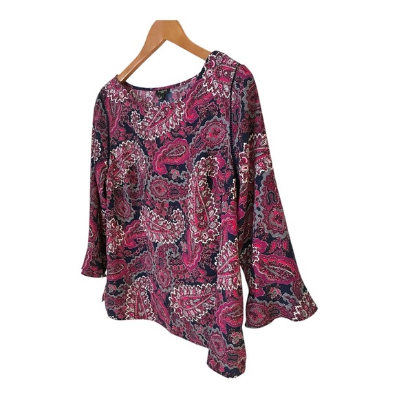 Talbots Pink Purple Paisley Tulip 3/4 Sleeve Blouse Top Petite Medium MP - Picture 3 of 11
